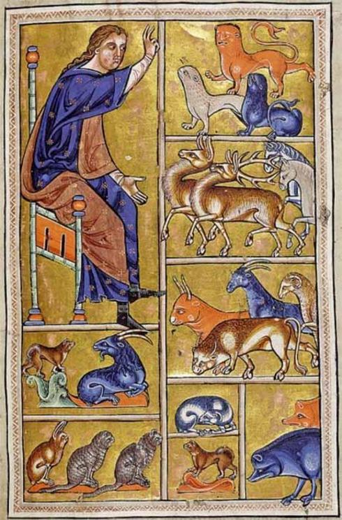 Adam names the beasts. Aberdeen Bestiary (12th century)