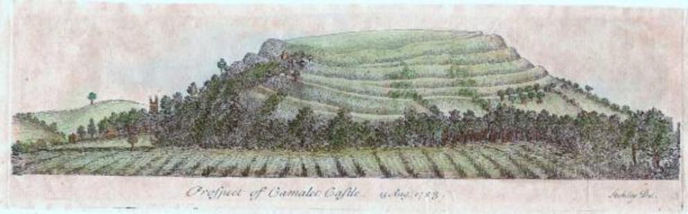 Cadbury Castle in Somerset has been suggested as a location for the mythical Camelot since the 1700s. This 1723 hand-colored engraving is titled 