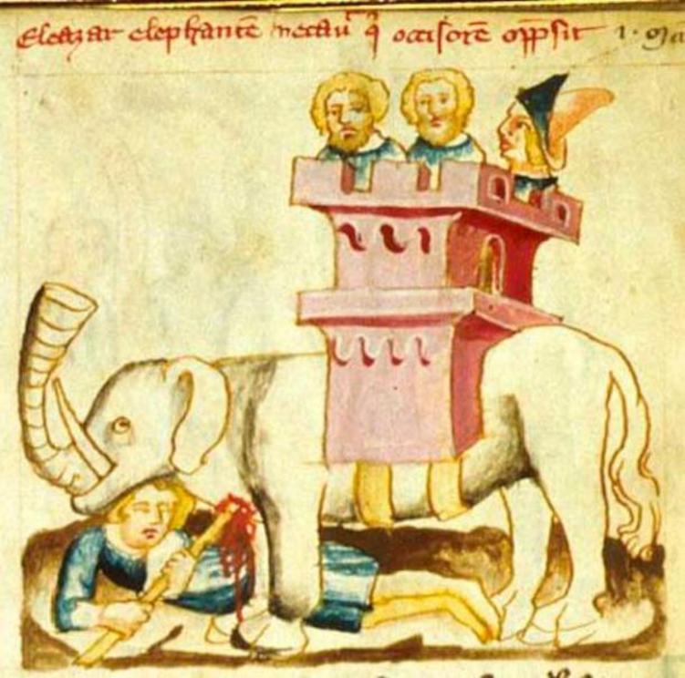 Another strange death: Eleazar Avaran heroically killed an elephant in battle, only to be crushed to death by its body.