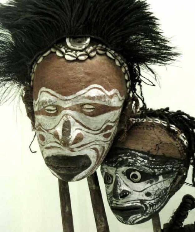 Overmodelled Skulls from New Guinea. The Iatmul people would preserve skulls of both relatives and enemies--by overlaying them with clay and then painting them.