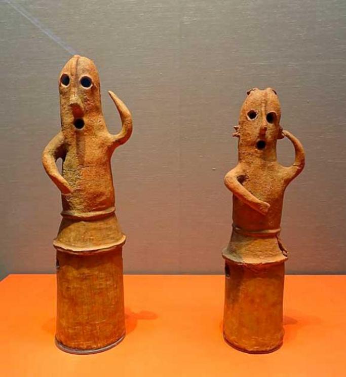 Haniwa in dancing form, excavated from Nohara Tumulus, Kumagaya-shi, Saitama, Kofun period, 500s AD, ceramic.