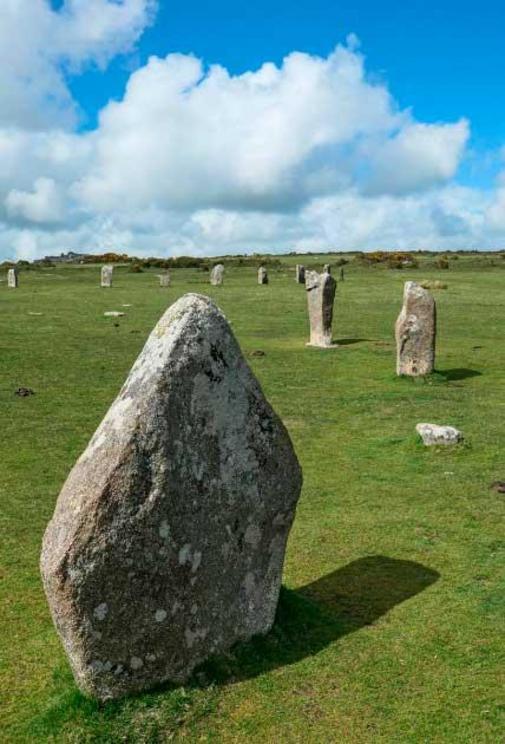 Hurlers Stone Ring, Cornwall. Three fine late Neolithic or early Bronze Age stone circles arranged in a line, a grouping unique in England. Hurlers Stone Circles are probably the best examples of ceremonial circles in the southwest. According to legend, t