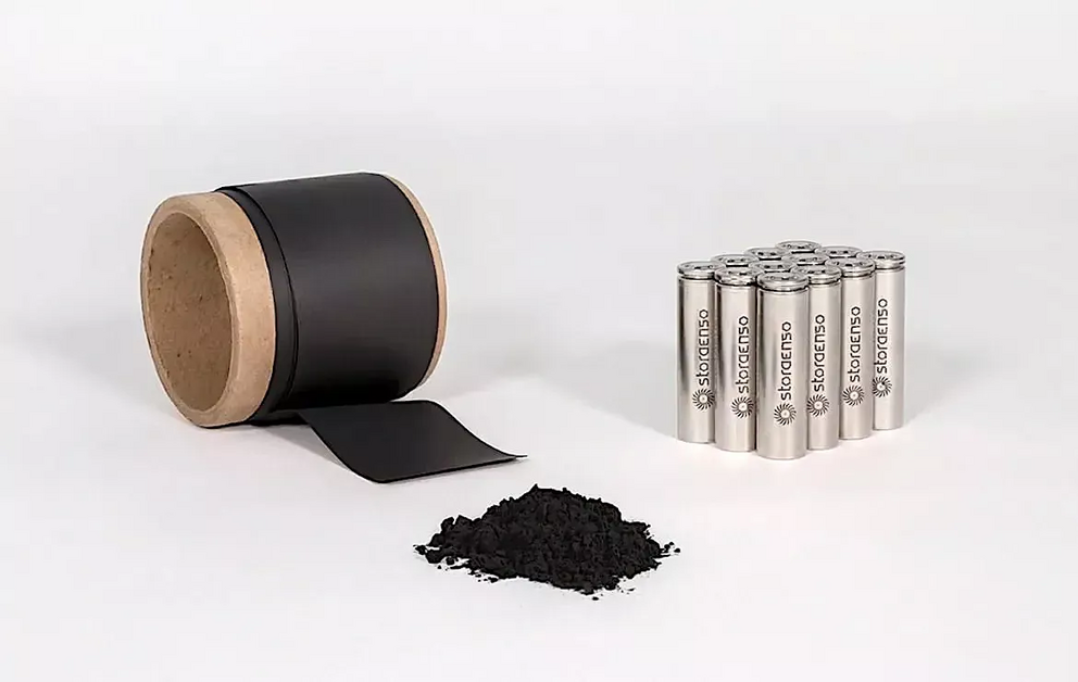 Powder is turned into sheets, which is then turned into batteries.