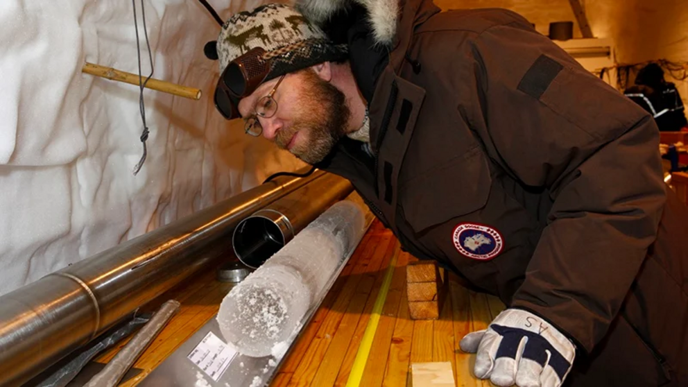 Anders Svensson examining ice cores.