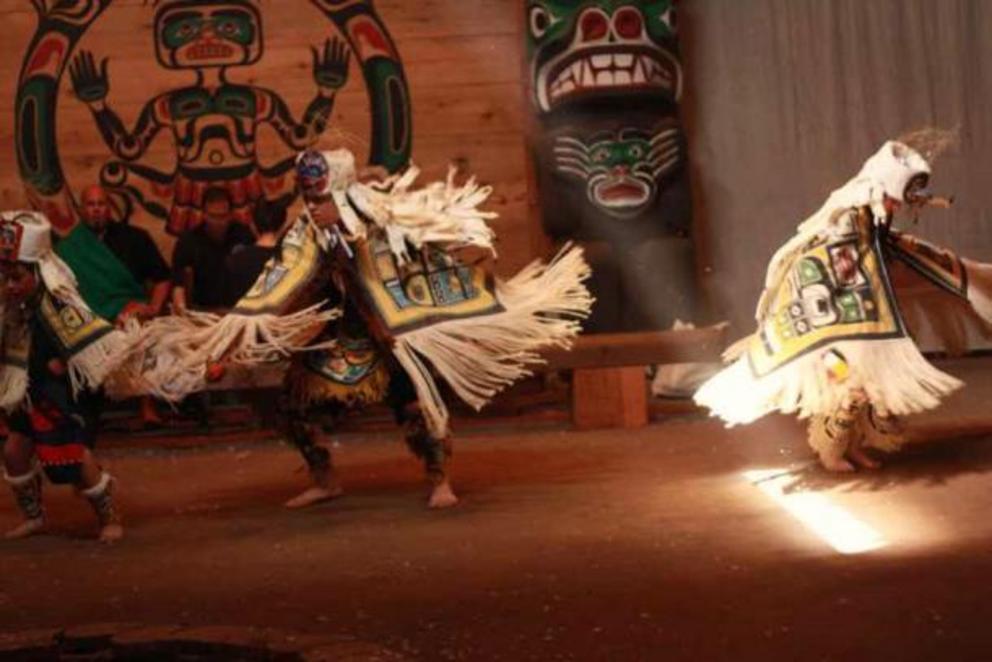 The K’omoks First Nation people in a dance that is shared by many Salish tribes along the northwest coast, extending from south British Columbia to northern Oregon section.