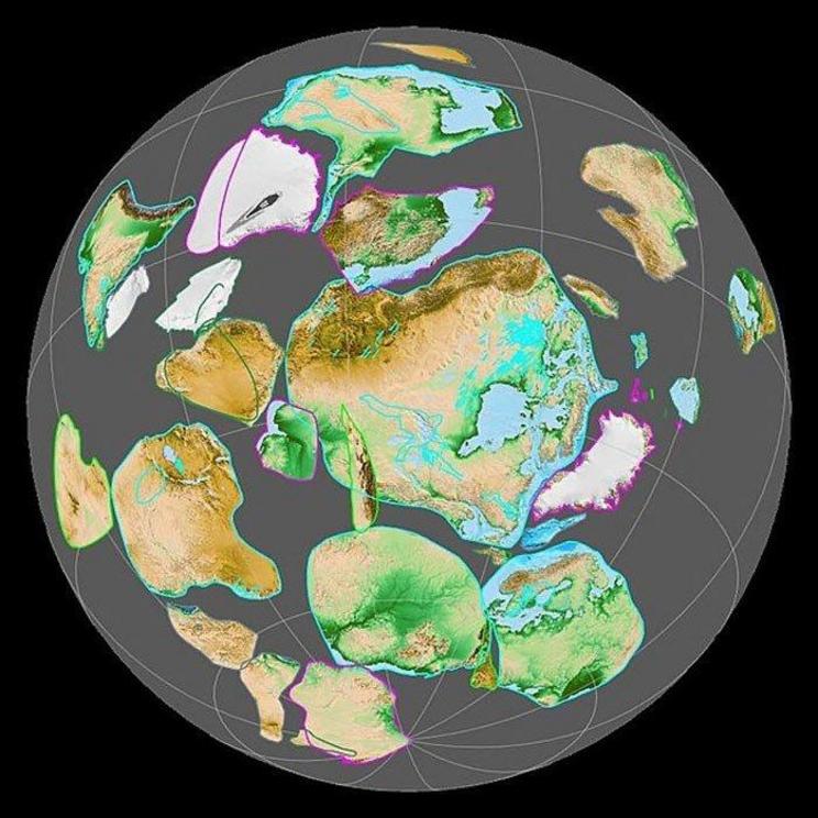 Reconstruction of the supercontinent Rodinia 900 million years ago.