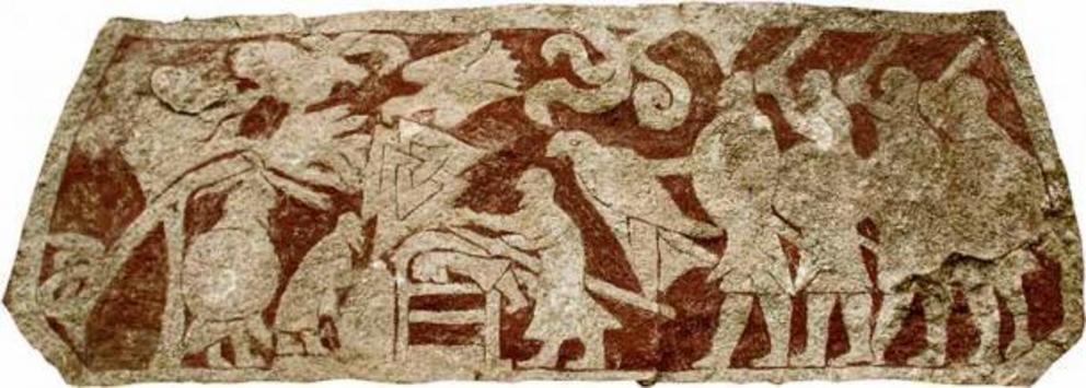 A Stora Hammars stone dating from the 7th century AD, possibly showing a medieval depiction of the Viking blood eagle torture.