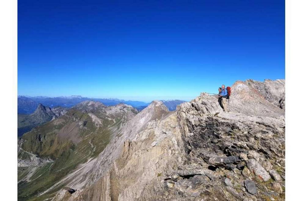 Martin Sander and Michael Hautmann look over the discovery layers on the southern slope of Schesaplana, on the Graubünden/Vorarlberg border.