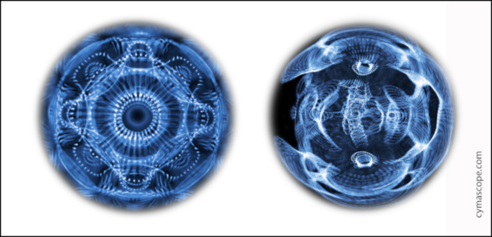 Healthy cell cymaglyph (left), cancer cell cymaglyph (right)