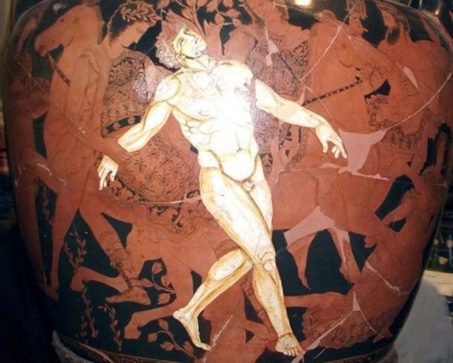 The death of Talos as depicted on a 5th century BC Greek vase.