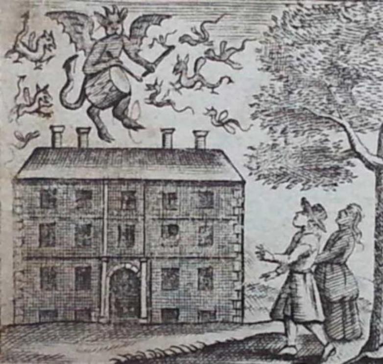 The devil and the drum, from the frontispiece to the third edition of Saducismus Triumphatus, 1700