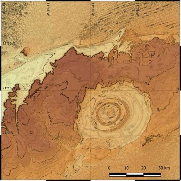 Topographic map of the Richat Structure.