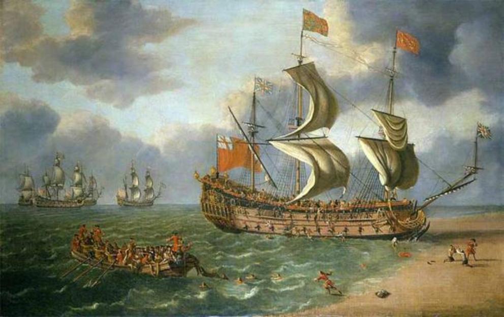 Divers have discovered the Gloucester shipwreck off the coast of Great Yarmouth. In the image, The Wreck of the Gloucester off Yarmouth, 6th May 1682, by Johan Danckerts.
