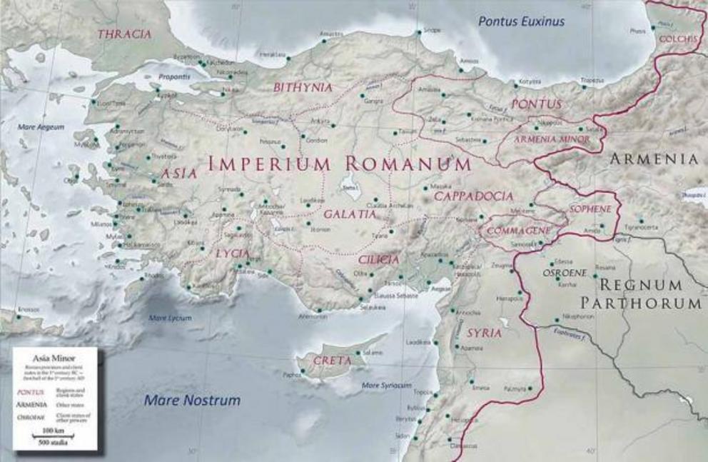 Anatolia in the early first century AD with Commagene as a Roman client state