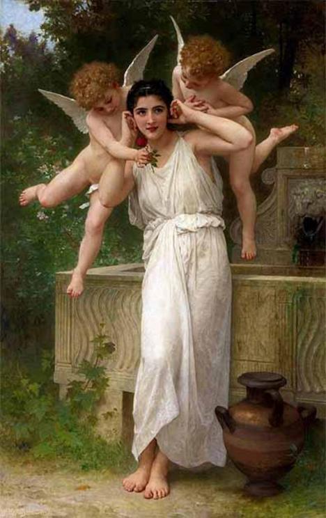 In prehistoric times, the ritual defloration of virgins by elites was a common occurrence. Youth by French painter William-Adolphe Bouguereau shows how white is associated with purity, innocence and virginity in Western cultures.