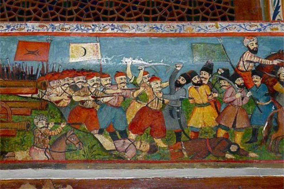 During the 1578-1590 Ottoman-Safavid War, depicted here from a Palace of the Shirvanshahs painting, the Ottomans were the victors and one of their prizes was Baku. This victory was somewhat short-lived and by 1607 Baku was back under Iranian control.