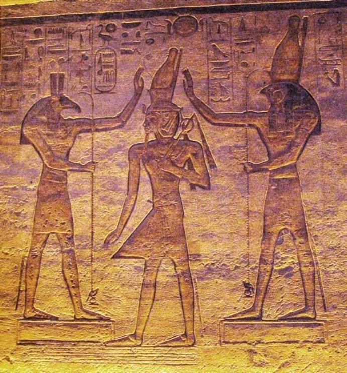 The gods Seth (left) and Horus (right) adoring Ramesses in the small temple at Abu Simbel. The story of the gods Seth and Horus reveals details about the attitude to homosexuality in ancient Egypt.