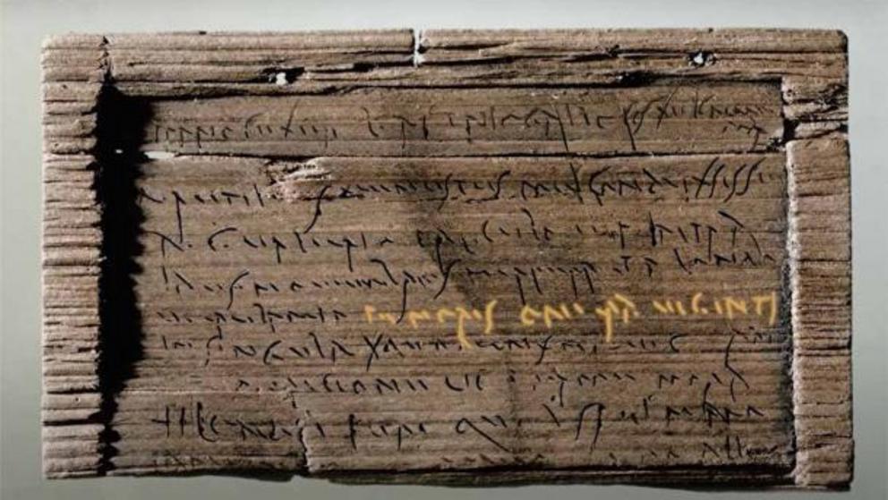 Perhaps the most historically significant of the Bloomberg tablets is a contract that is dated October 22 AD 62, which is shown here in highlighted form. The contract is about the transportation of 20 loads of provisions from Verularium (present-day St. A