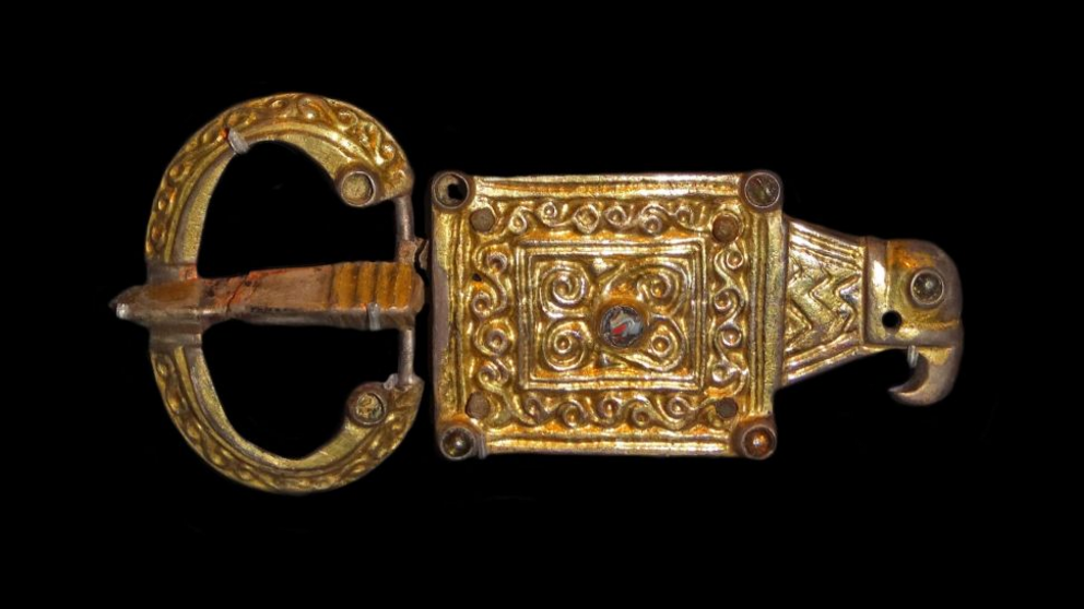 Gothic style buckle with rectangular plate deriving from Roman forms. The decoration reveals regional Gothic fashion. The gilded silver buckle with an eagle's head is typical of the northern Black Sea area which was settled by Crimean Goths. A.D. 400 to 6