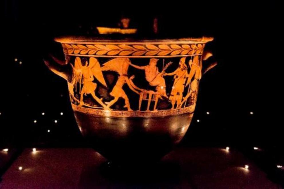 Greek vase depicting the harpies’ torture of King Phineus