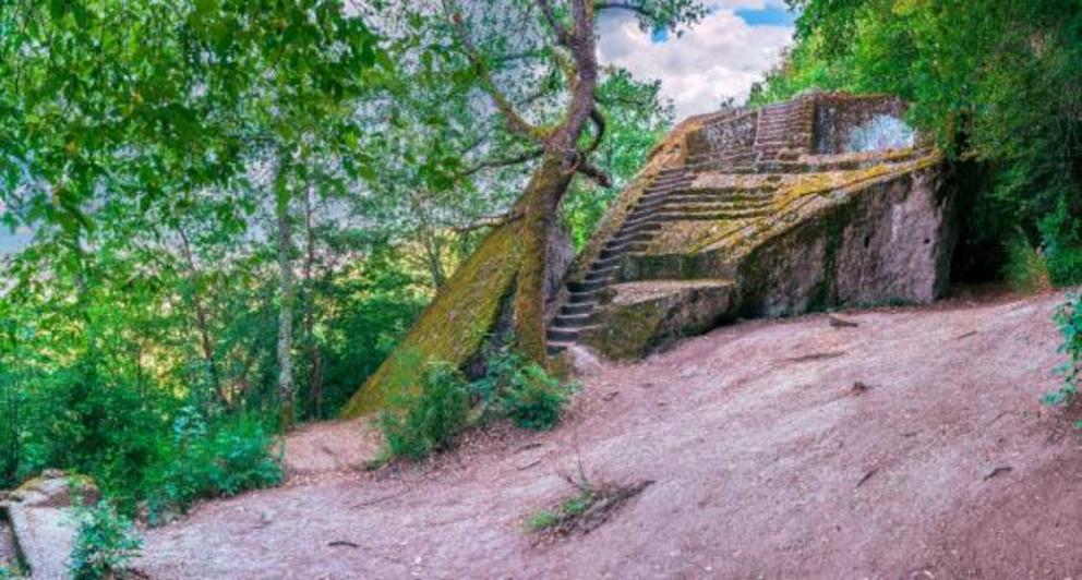 Pyramid of Bomarzo, also called the Etruscan Pyramid or Preacher's stone, dated 7th century BC. A sacrificial altar and primitive astronomical observatory Lazio Italy.