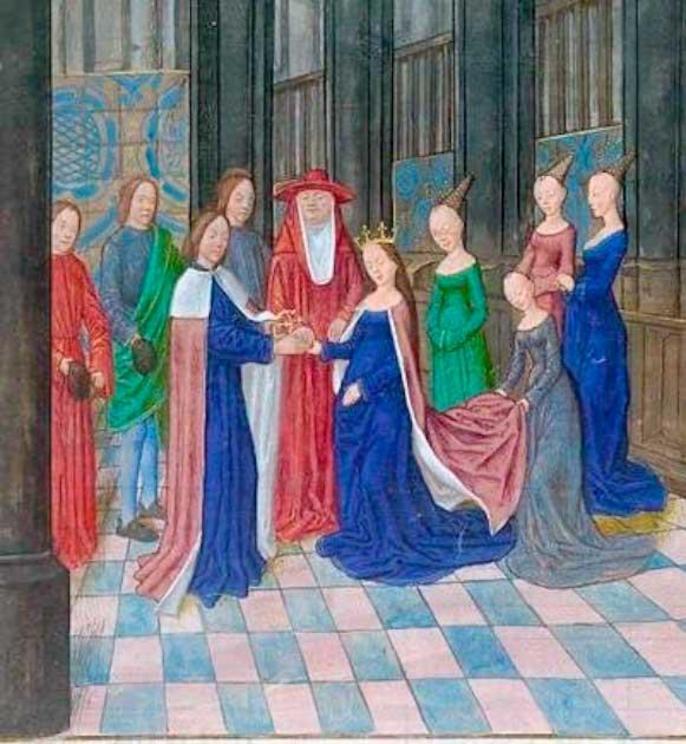 Illuminated miniature depicting the marriage of Edward IV and Elizabeth Woodville, ‘Anciennes Chroniques d’Angleterre’ by Jean de Wavrin, 15th century