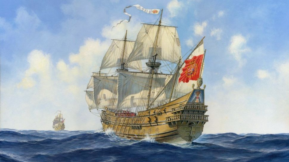 An artist’s illustration of what the Nuestra Sen?ora de las Maravillas, a Spanish galleon, might have looked like when it sailed 350 years ago.