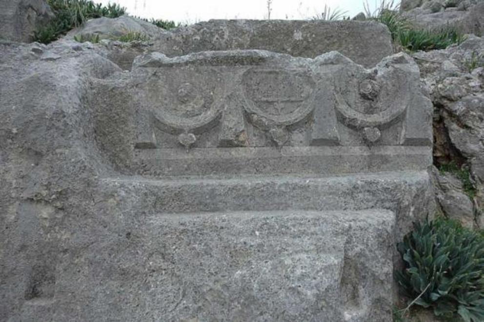 A previously found unfinished Roman sarcophagus, discovered in the necropolis area of Anavarza, Turkey.