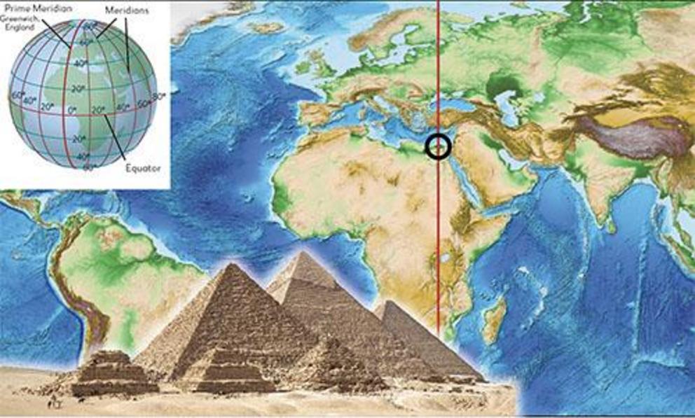 Prime Meridian experimentally shifted from Greenwich 0 to Giza.