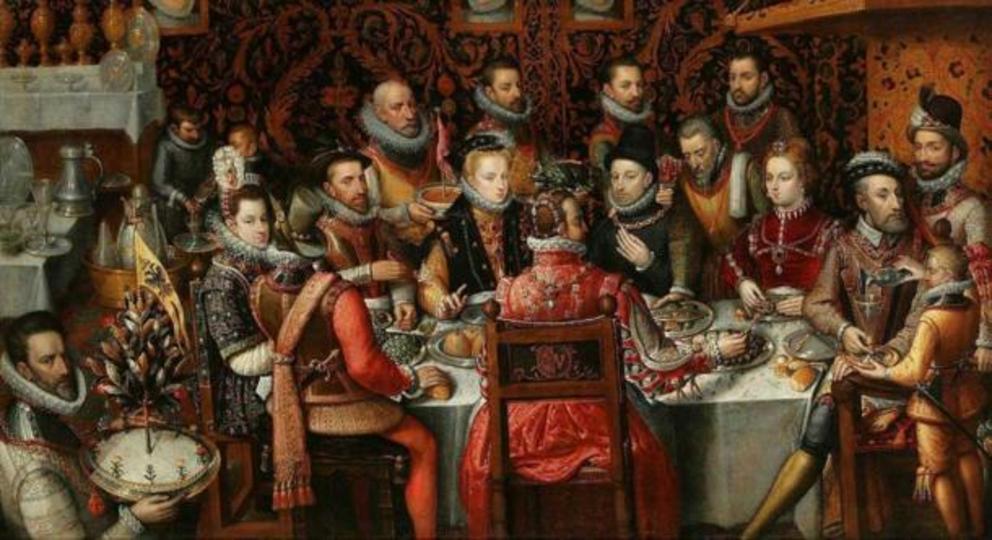 A Royal Feast, the 1579 painting of King Philip II of Spain banqueting with his family and courtiers, by Sánchez Coello.