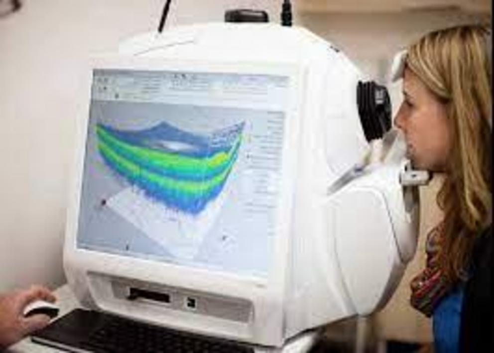 Hospitals and some primary care clinics have an optical coherence tomography device to scan the retina.