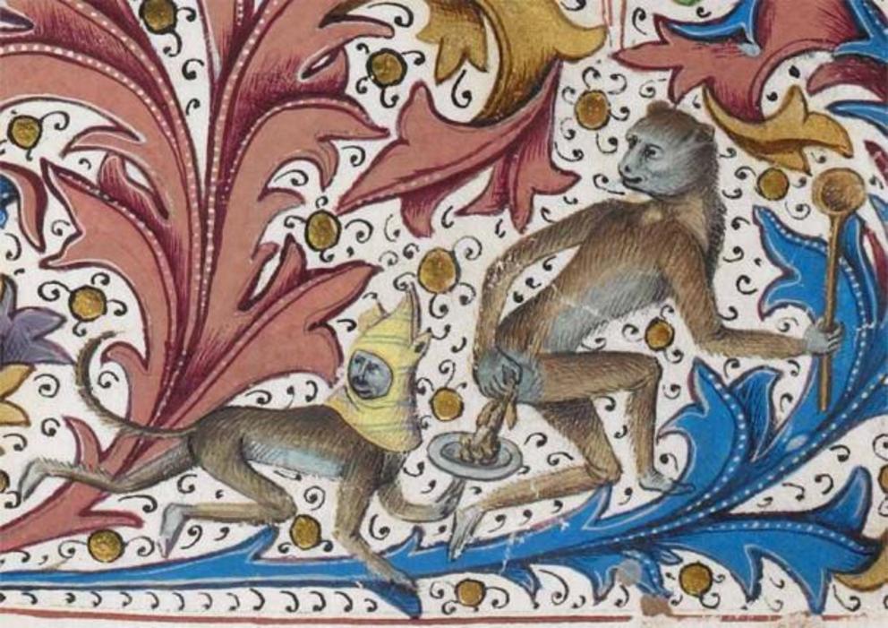 Strange monkey business. Jean de Wavrin, Recueil des croniques d’Engleterre, Bruges 1471-1483. British Library, Royal 15 E IV, fol. 192r 