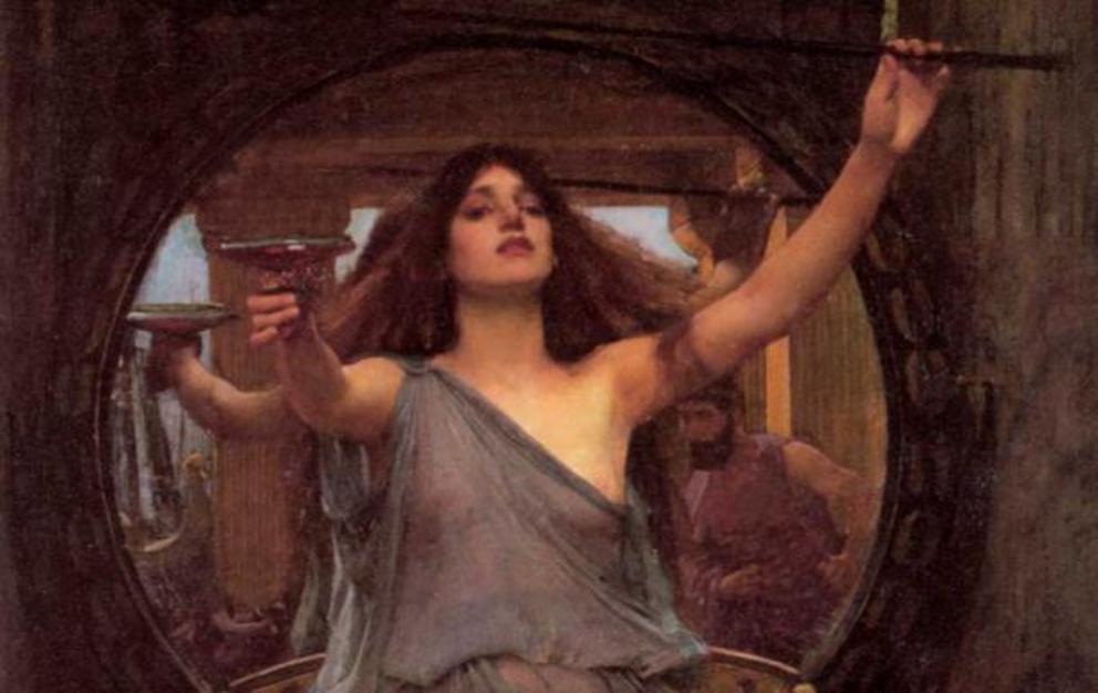 Detail from a painting of Circe offering the Cup to Ulysses, the Latin name for Odysseus, by John William Waterhouse.