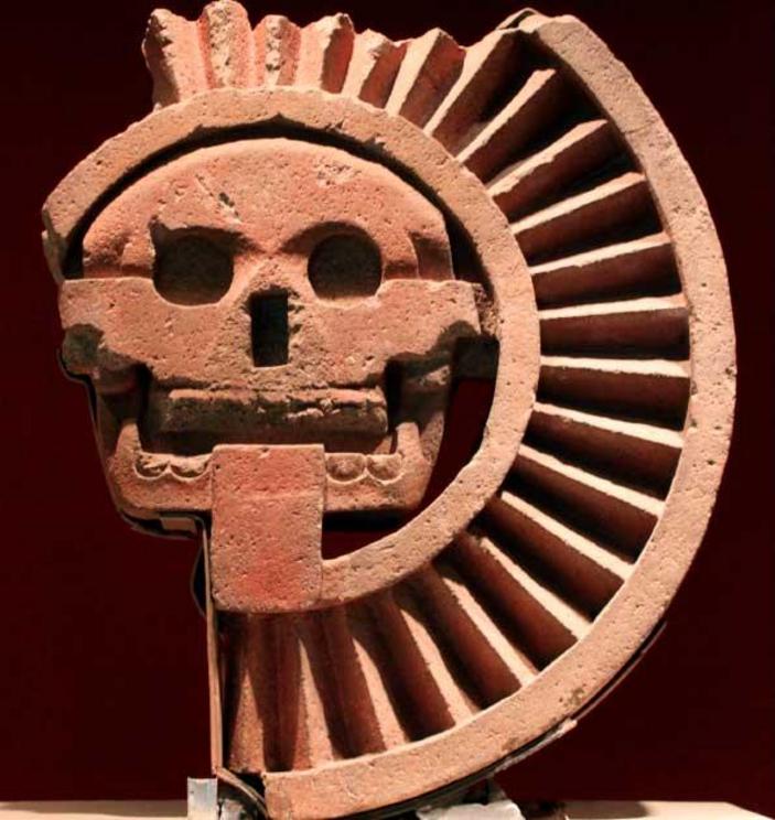 Mictlantecuhtli, the Aztec God of the Dead, found in Teotihuacan. The worship of Mictlantecuhtli sometimes involved ritual cannibalism, with human flesh being consumed in and around the temple. 