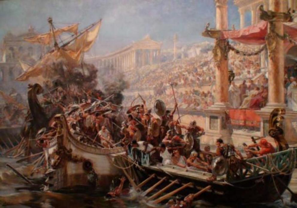 The Naumachia or naval battles, conducted in a flooded Colosseum, 1894 painting by Ulpiano Checa