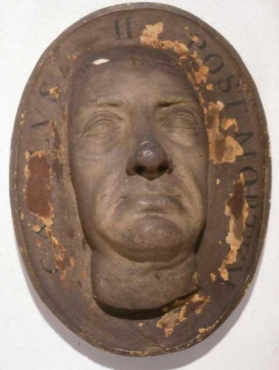 Death mask of King Charles II, 1685 AD.  King Charles II  was born in 1630, to the first Charles and his wife, Princess Henrietta. After his father’s execution, he was forced to live in exile between the ages of 19 and 30. The fates seemed to be smiling o