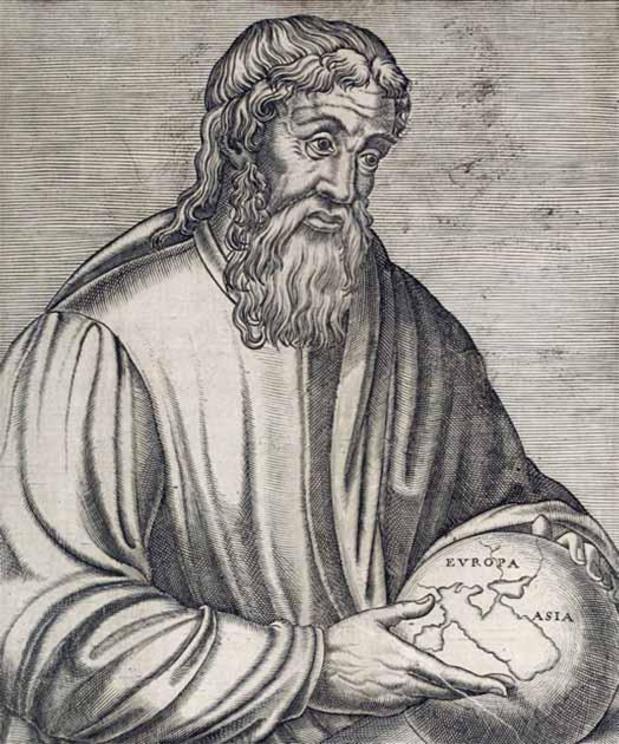 Strabo, seen here in a 16th century engraving, made reference to a sanctuary of Poseidon in his encyclopedic work Geographica.