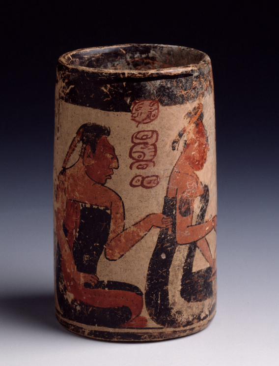 Maya vase displaying Pre-Columbian art.