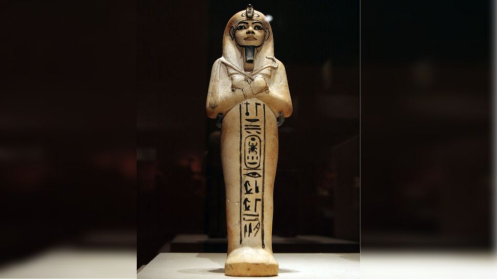 A shabti, a type of figurine typically found in ancient Egyptian burials, from Tutankhamun's tomb.