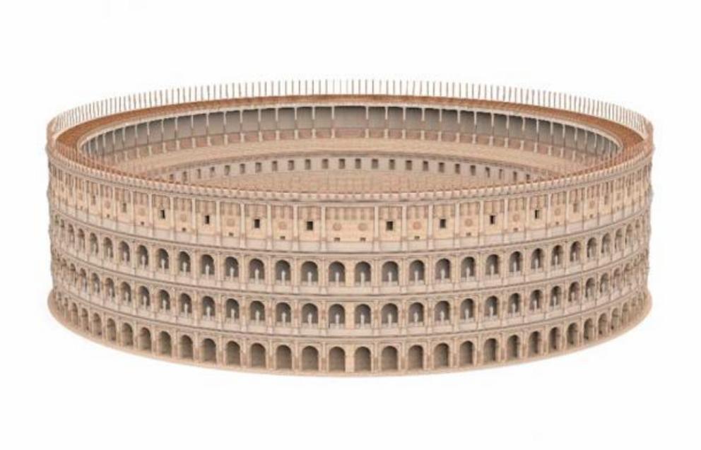 A digital reconstruction of the Roman Colosseum alludes to its grandeur in ancient times