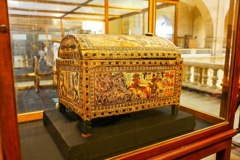 An artisanal wooden box from Tutankhamun's tomb.