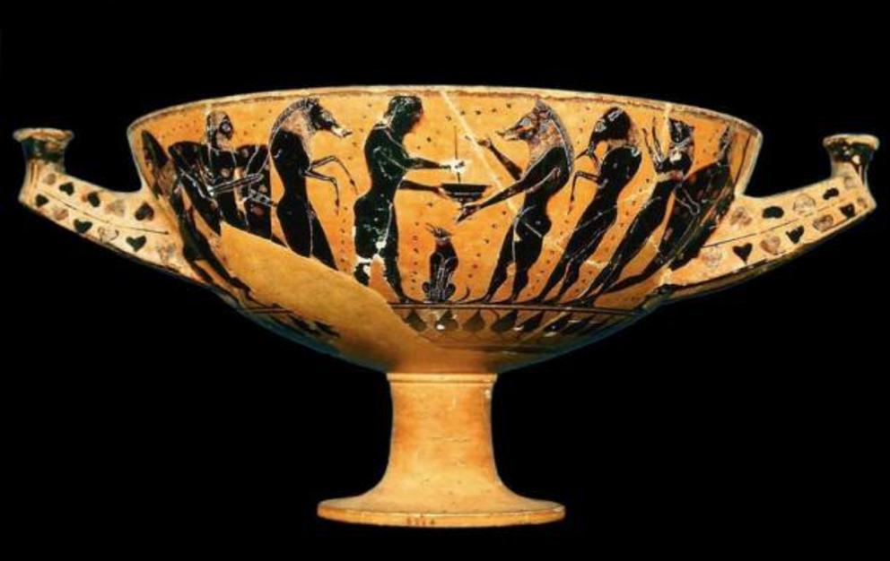Wine cup or kylix depicting scenes from the Odyssey from circa 560 to 550 BC.