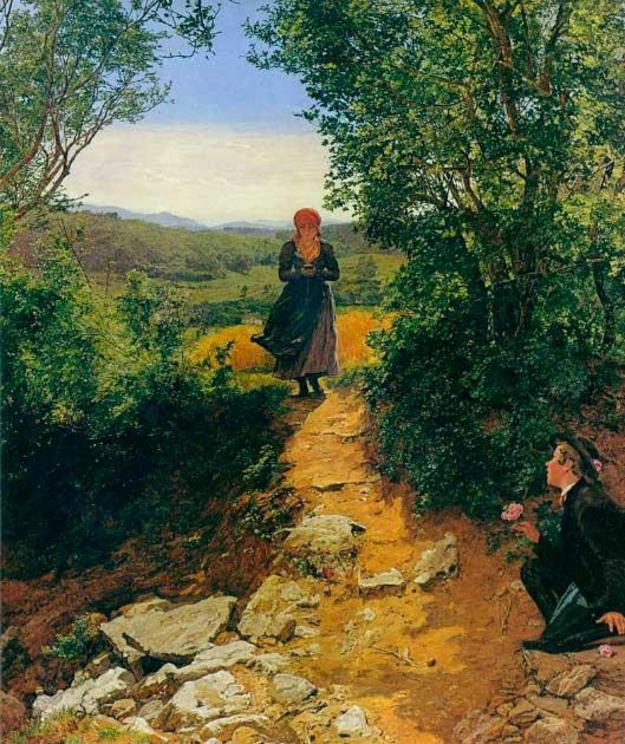 This painting from 1860, called ‘The Expected One’ by Ferdinand Georg Waldmüller appears to show a woman strolling along a path while scrolling on a smartphone. Experts say it is just a prayer book. 