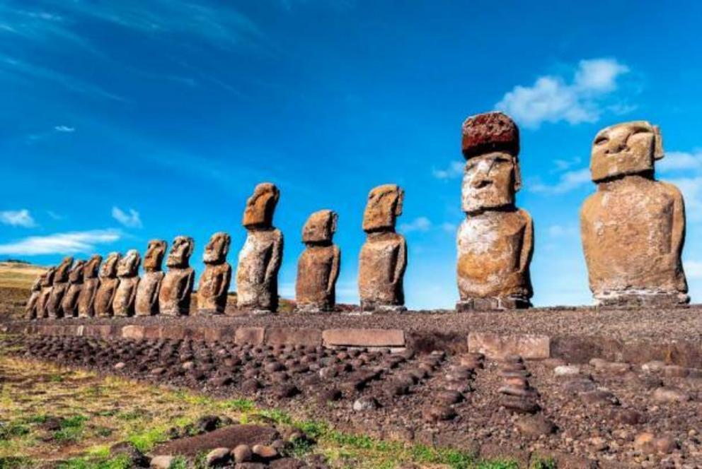 The moai statues were carved from volcanic basalt rock by the Moai people, more than 500 years ago