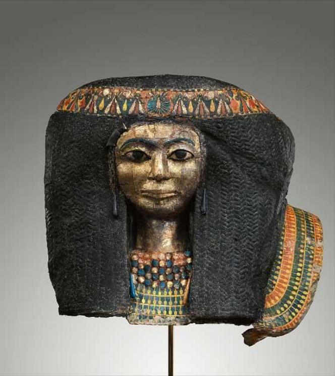 Funerary mask of a woman, ca. 1427 BC–1390 BC, New Kingdom, Egypt. The owner was probably the wife of an overseer of builders named Amenhotep