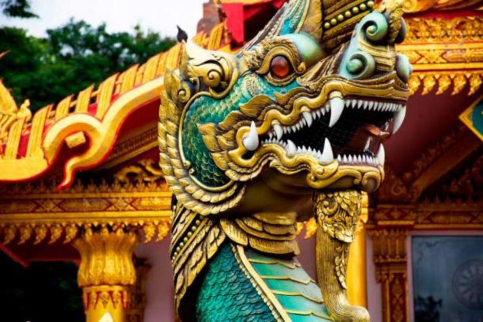 A Naga statue at the Wat Phra Kaew temple in Thailand.