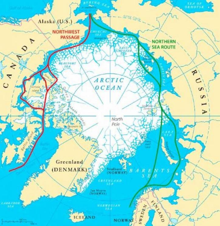 The Northwest Passage shown in red