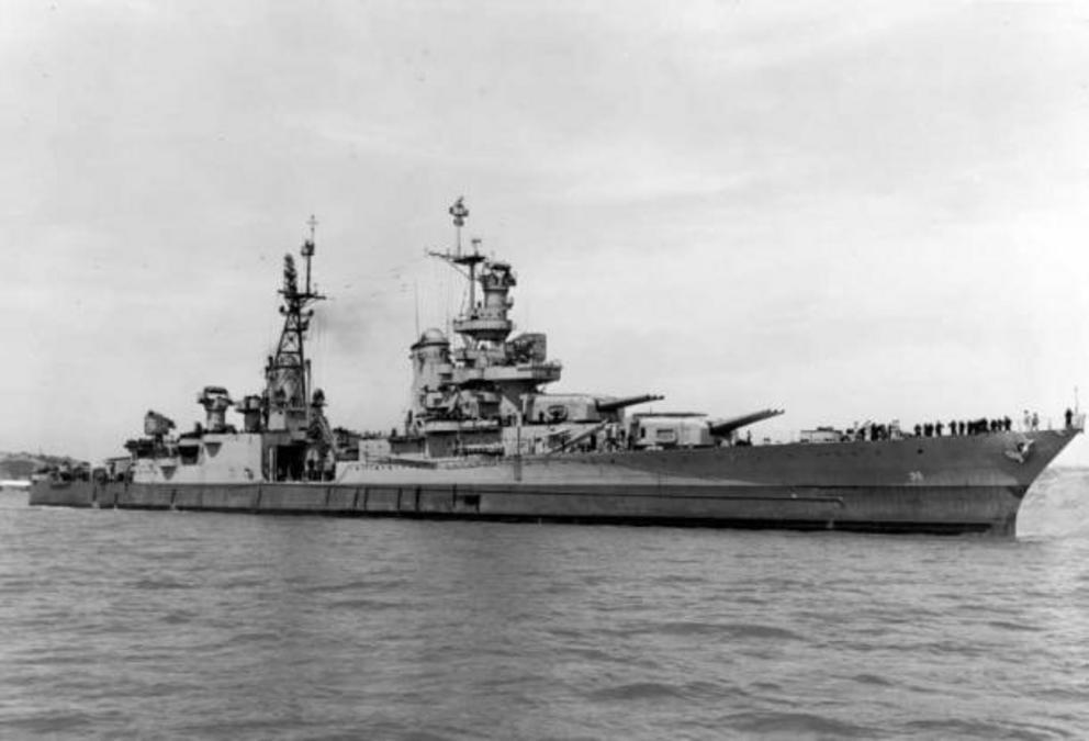 One of the final photos of the USS Indianapolis from July 1945, shortly before it was sunk by a Japanese attack