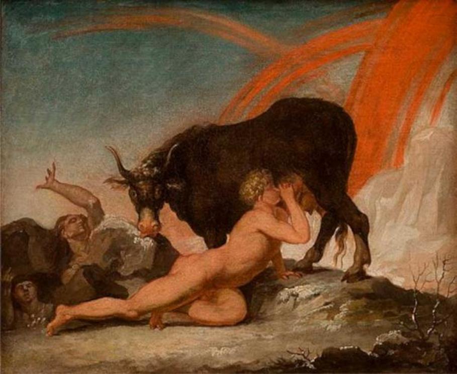 The giant Ymir predated the elves and dwarves in the Poetic Edda. Painting of Ymir’s birth, circa 1777. Dwarves emerged from Ymir like maggots.