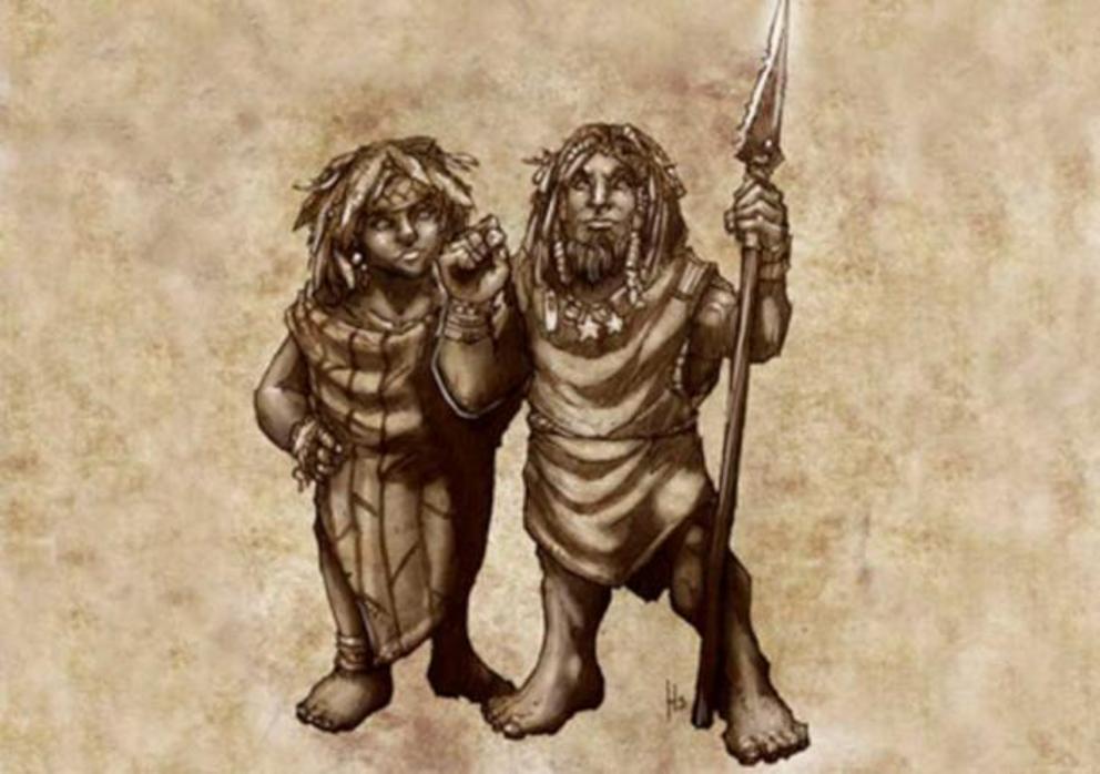 A modern depiction of the Menehune dwarves of Hawaiian mythology.